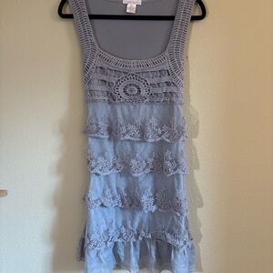 Wet Seal Gray Crochet Tiered Lace Ruffle Tunic Top / Mini Dress Size XL